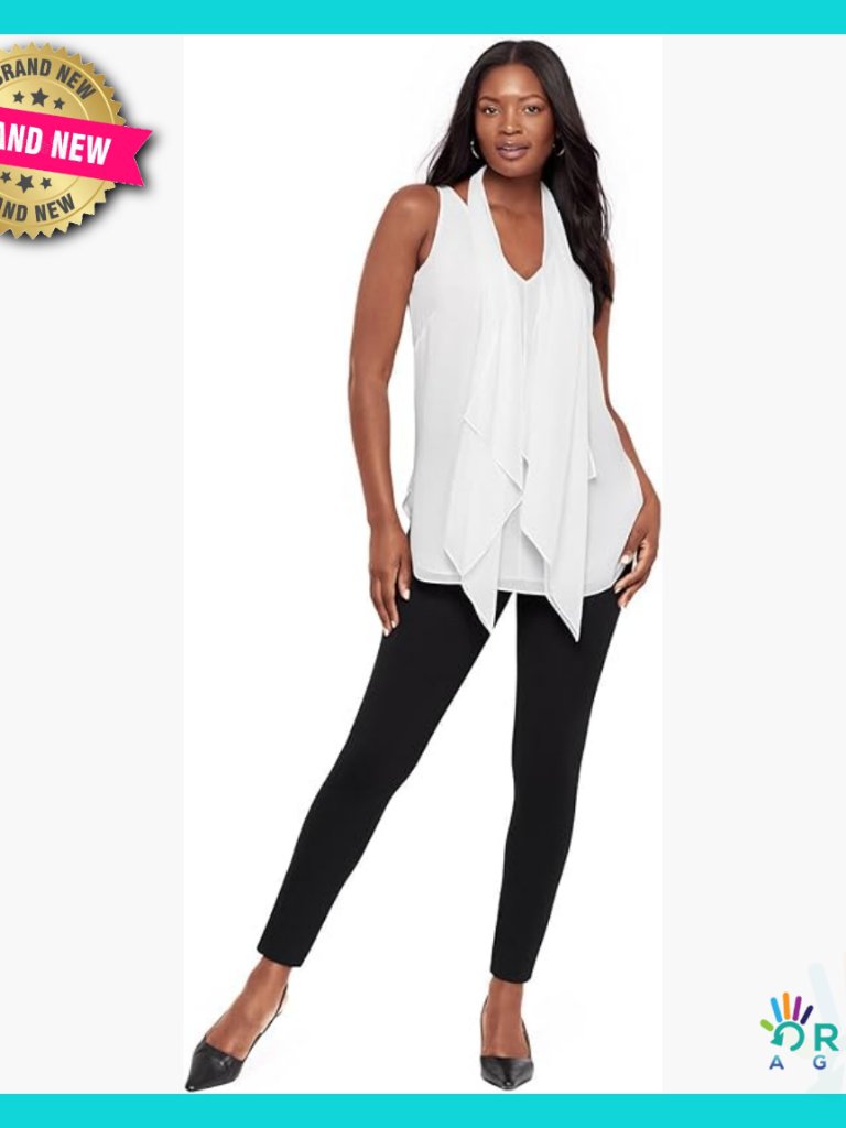 Georgette Layered Tunic Elegant Flowy A-Line Sleeveless V-Neck Detachable Scarf